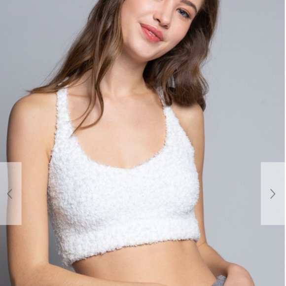white fluffy bralette
